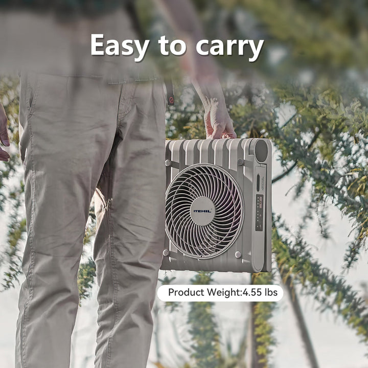 The solar fan weighs 4.55 pounds and is easy to carry